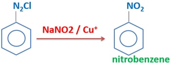 Preparing nitrobenzene by benzene diazonium chloride